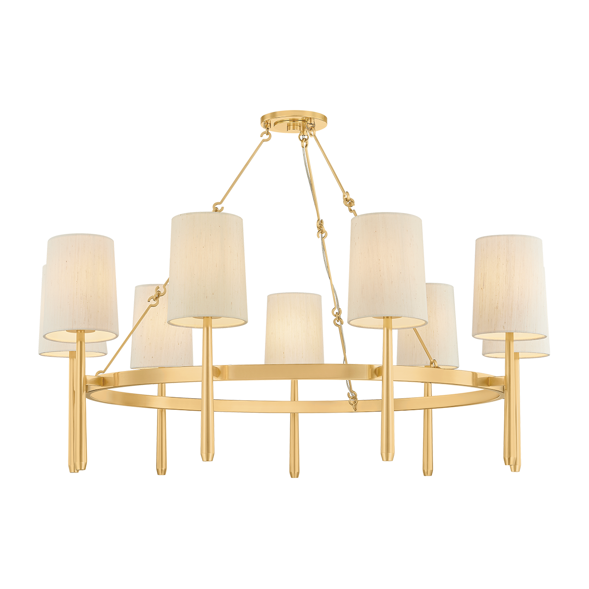 Aged Brass Silk Shade Ring Chandelier