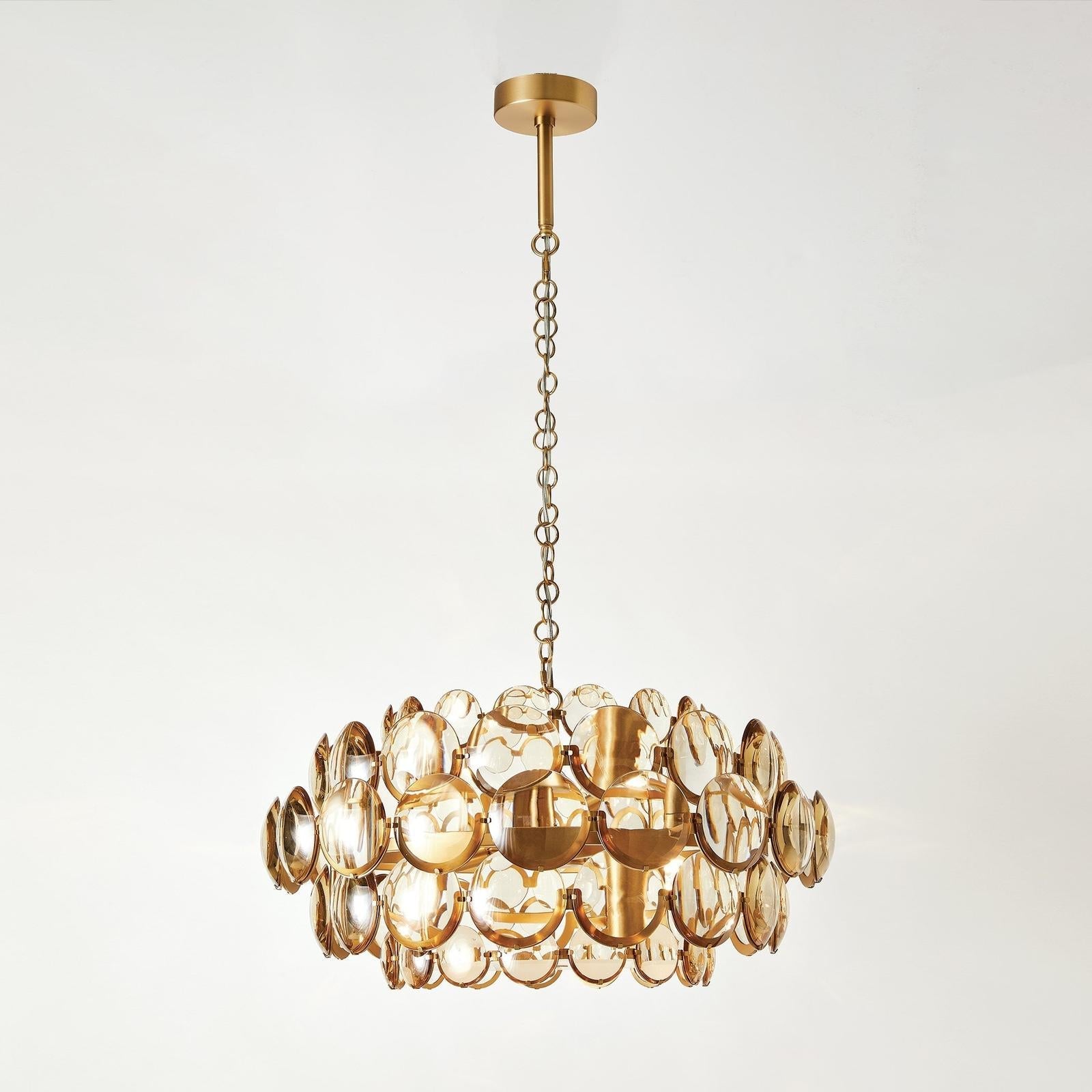 Amber Cabochon Brass Chandelier
