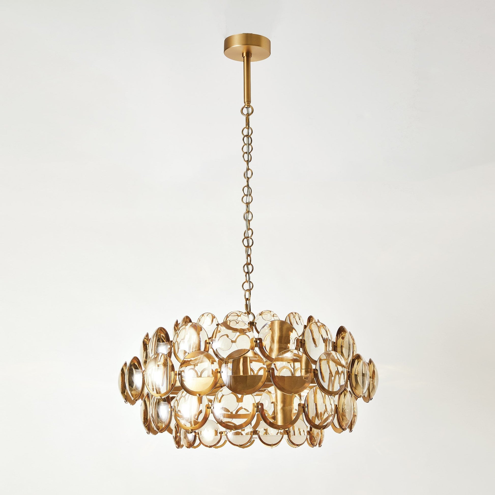 Amber Cabochon Brass Chandelier