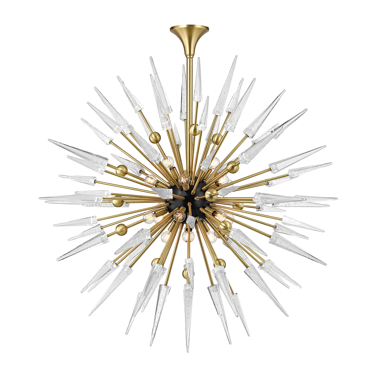 Linear Aged Brass Globe Chandelier