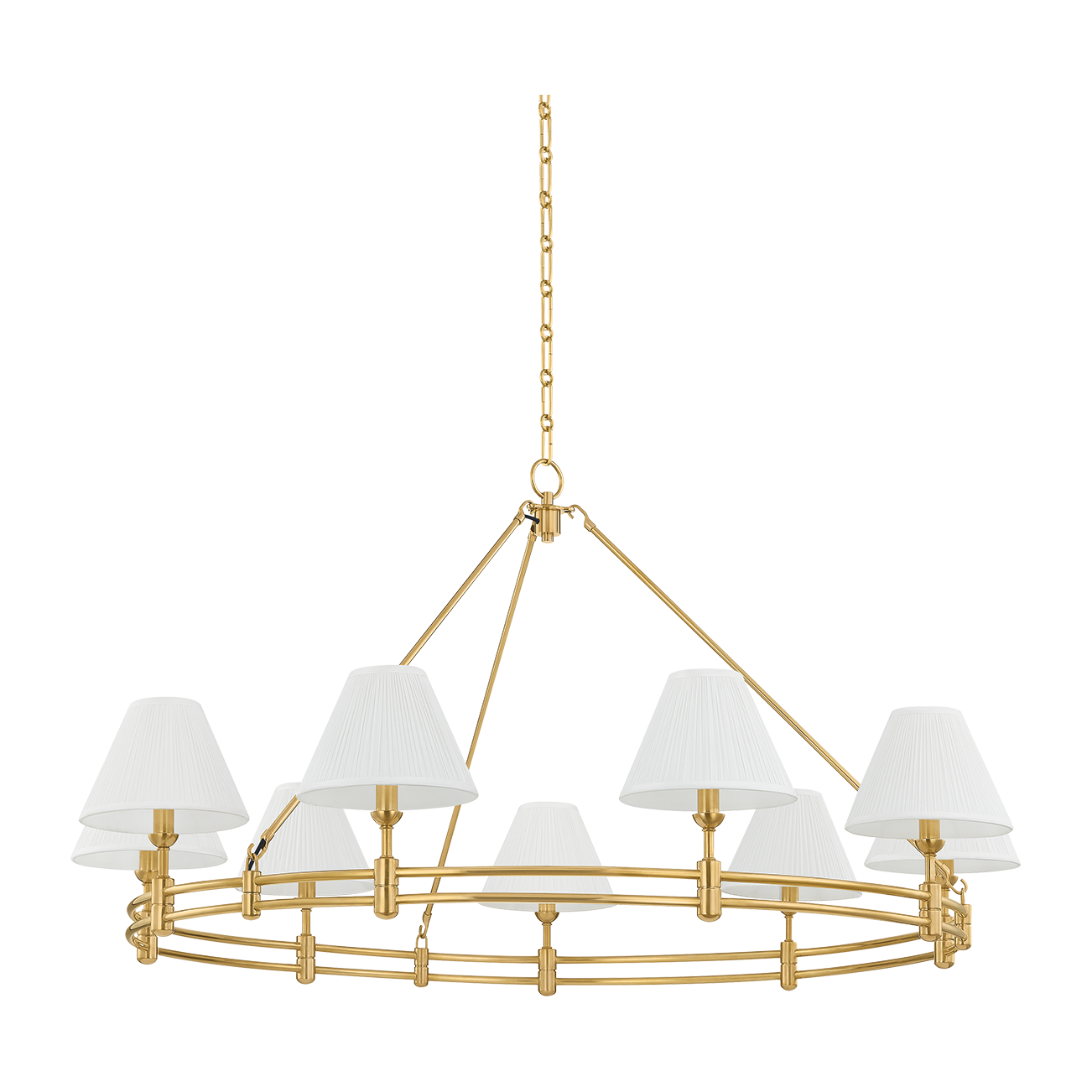 Silk Shade Aged Brass Ring Chandelier