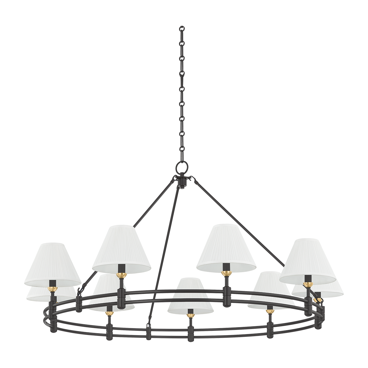Silk Shade Aged Brass Ring Chandelier